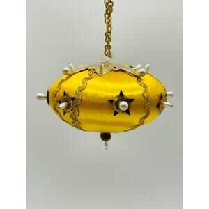 Vintage Handmade Silk/Satin Push Pin Ornament Jeweled Beaded Sequins Yellow